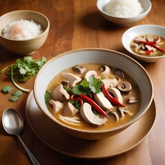 Spicy soup with  Mushrooms and Chicken Meat
