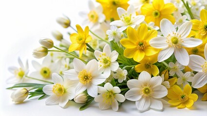 Obraz premium A close-up of a beautiful bouquet of yellow and white flowers on a white background