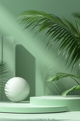 front view of 3d product mockup scene for products, relatively empty scene, plain colour, pastel colour 2:3, green color