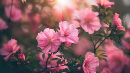Fototapeta premium Beautiful Pink Flower Bunch Shining in the Garden