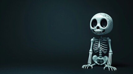 Adorable Cartoon Skeleton on a Black Background