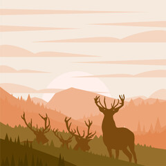 Playful, Charm, Multi Soft Colored Wildlife Deer Nature Scenery Background Illustration #2