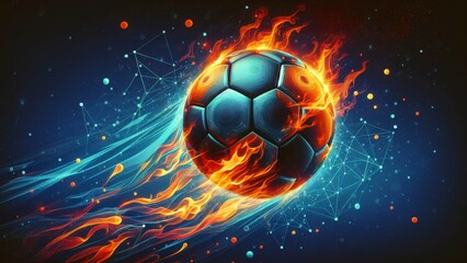Naklejka premium Burning football with speedy mood around fire effect