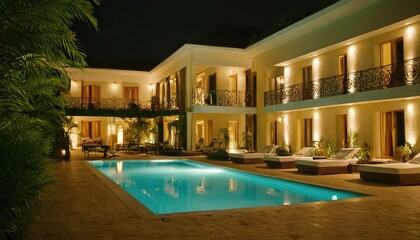 Obraz premium Patio area and swimming pool of modern home