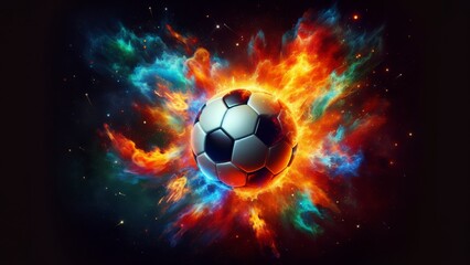 Fototapeta premium Football in colorful fire background