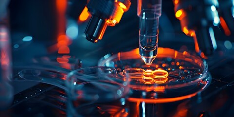 Digital IVF laboratory research using microscopic techniques for in vitro fertilization. Concept IVF Techniques, Microscopic Research, Fertilization Process, In Vitro Procedures, Digital Laboratory