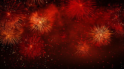 Naklejka premium fireworks flying in the air over a dark background, generative AI