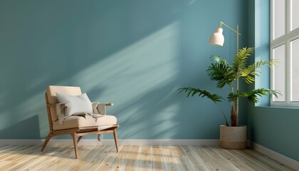 Minimalist Room with Floor Lamp and Beige Armchair
