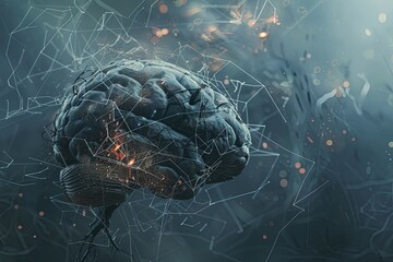 An abstract visualization of a human brain intertwined with digital elements and neural networks, symbolizing the integration of human intelligence and AI. Generative AI