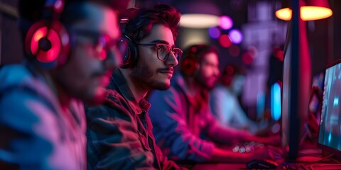 Neonlit cyber cafe with geeky coders serving Rajma in cream sauce. Concept Cyber Cafe, Neon Lights, Geeky Coders, Rajma in Cream Sauce