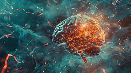 A digital rendering of a human brain surrounded by abstract digital elements and neural networks, symbolizing the fusion of human intelligence and AI. Generative AI