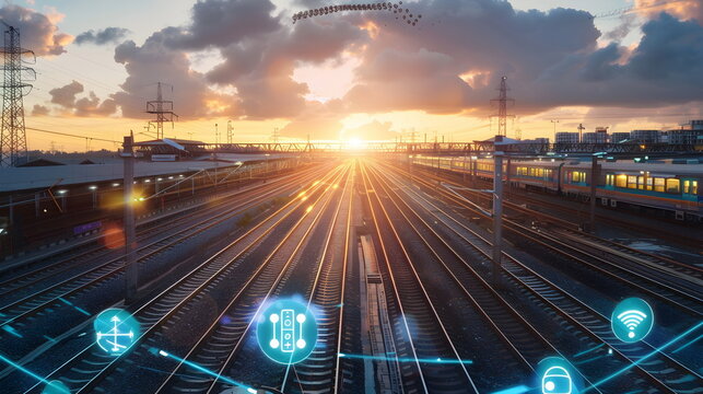 Smart Railway System Sunset Connectivity Innovation Tracks Technology Future Transportation