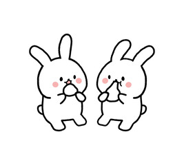 お餅を食べるかわいい2匹のうさぎのキャラクター