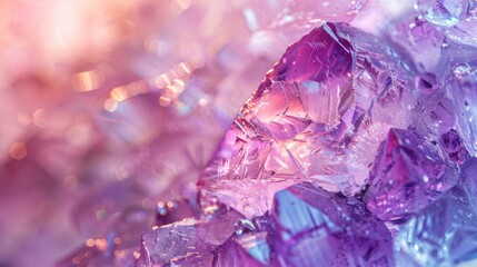 Macro close up of unpolished amethyst gemstone showcasing a detailed texture in pink and purple hue