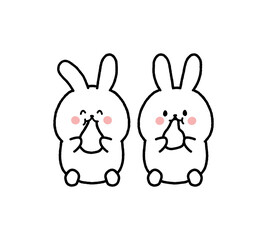 正面を向いてお餅を食べる2匹のうさぎのキャラクター