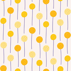 Yellow blooming herbs on a beige background, seamless pattern. Summer bright floral vector illustration. Spring meadow botanical print, wild plants fabric