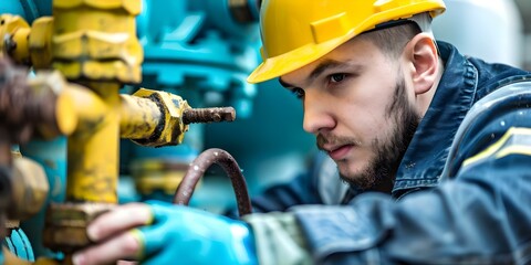 Plumber testing backflow prevention at city water system. Concept Plumbing, Backflow Prevention, Water System Testing, City Regulations, Safety Procedures