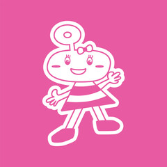 The icon of the children's character girl alien is pink for books, coloring, games, clothes, advertising