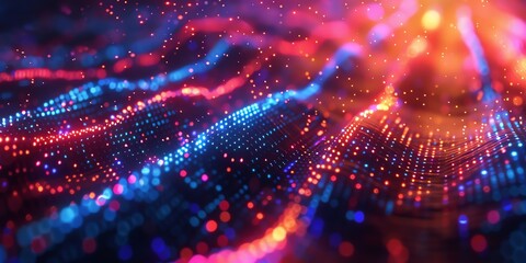 Obraz premium Data technology background. Big data visualization. Flow of data. Information code. Background in a matrix style. 4k rendering, Bright color, realistic