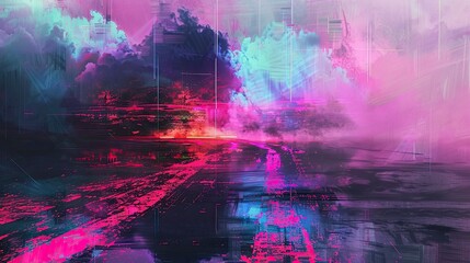 tclc abstract painting with neon lines, in the style of glitch aesthetic, animated gifs, disintegrated, anton mauve, gloomy, #vfxfriday, mushroomcore