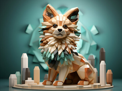 Lion in the form of a geometric figure. 3d rendering