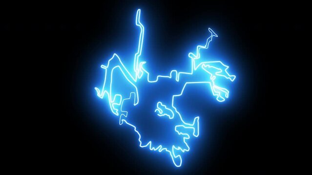 map of Brownsville in Texas with a blue glowing neon effect