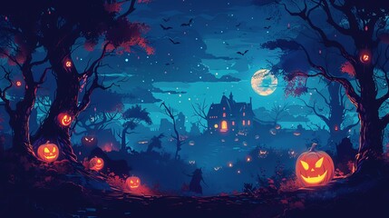 Obraz premium Vector background with halloween illustrations for banners, cards, flyers, social media wallpapers,Happy Halloween banner or party invitation 2024.