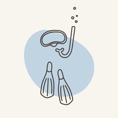 Vector drawing of a scuba diver and fins. Perfect for summer, beach and travel designs.