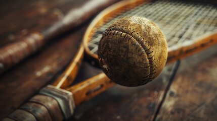 Close-up of a Fungo Racket Handle with a Baseball Bat in the Background