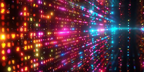 Obraz premium Data technology background. Big data visualization. Flow of data. Information code. Background in a matrix style. 4k rendering, Bright color, realistic