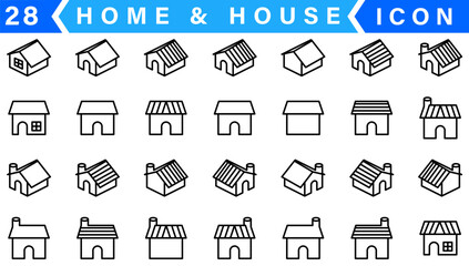 Vector set of home and house thin line icons.