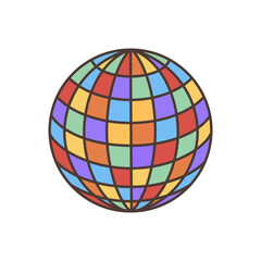 Disco ball icon in LGBT Pride Rainbow flag colors. 70s retro clipart vector design.