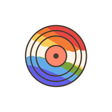 recommend clip art: Vinyl record icon with LGBT Pride Rainbow flag pattern.  70s retro clipart vector design.
