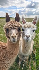 Obraz premium Two alpacas in the grain, Dwie alpaki w zbożu, alpaki 