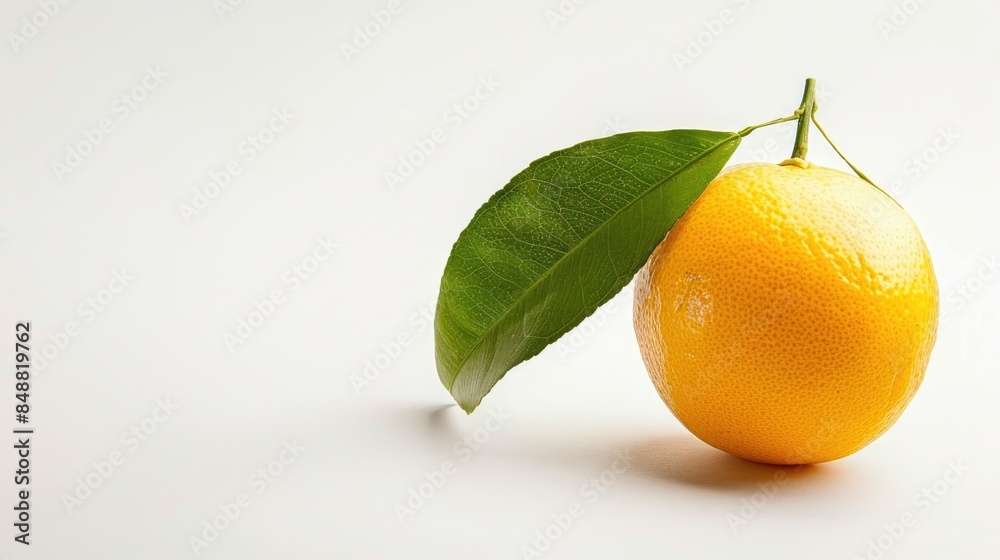 Canvas Prints Isolated fresh ripe lemon with green leaf on a white background