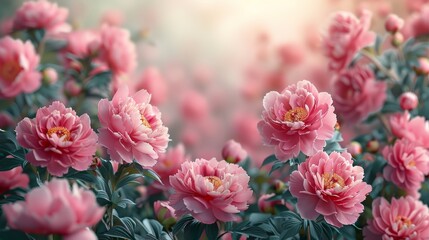 Fototapeta premium pink flowers on a wooden background,Frame made of beautiful peony flowers on pink background. Flat lay, copy space, summer flowers
