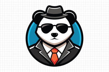 Panda face vector Illustration, Cute panda with Sunglasses, Holiday t shirt, Hand drawn trendy panda Vector, Funny panda face svg, Panda silhouette on black background