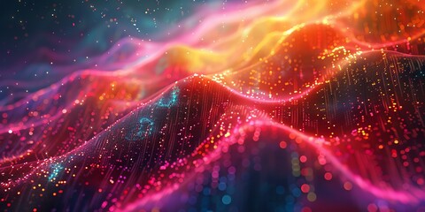 Obraz premium Data technology background. Big data visualization. Flow of data. Information code. Background in a matrix style. 4k rendering, Bright color, realistic