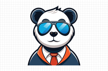 Obraz premium Panda face vector Illustration, Cute panda with Sunglasses, Holiday t shirt, Hand drawn trendy panda Vector, Funny panda face svg, Panda silhouette on black background