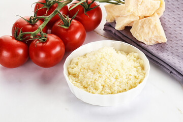 Shredded Italian hard parmesan cheese