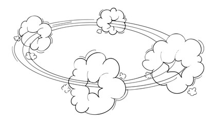 Comic speed motion effect, clouds way, trail set fast wind swirl, puff poof elements isolated on white background. Blow explosion