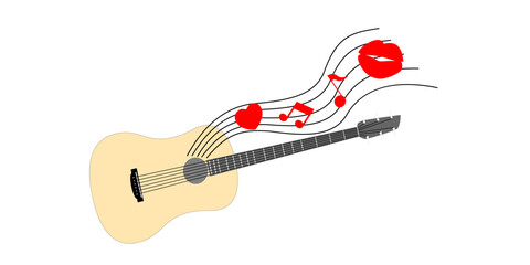 Love. Valentine's Day. Guitar. A kiss. Illustration.