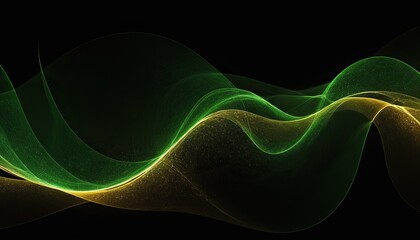 Abstract 3d black background with green and gold lines curved wavy sparkle with copy space for text. Luxury style template design. Vector illustration