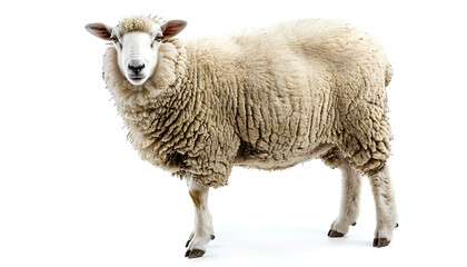Fototapeta premium Fluffy sheep isolated on white. Farm animal