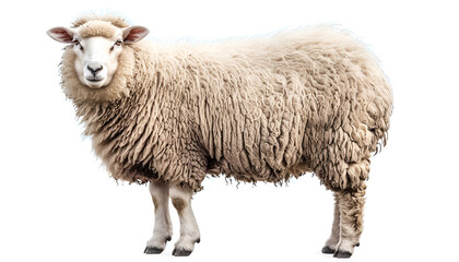 Fototapeta premium Fluffy sheep isolated on white. Farm animal