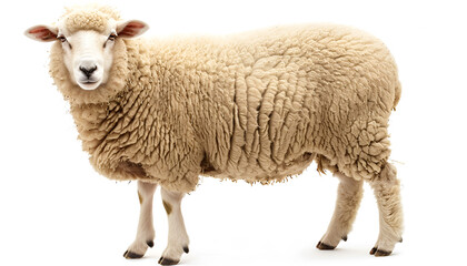Fototapeta premium Fluffy sheep isolated on white. Farm animal