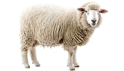 Fototapeta premium Fluffy sheep isolated on white. Farm animal