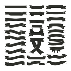 Ribbon silhouette banners set black shape