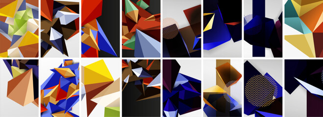 Set of low poly triangles poster geometric backgrounds. Vector Illustration For Wallpaper, Banner, Background, Card, Book Illustration, landing page