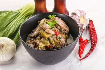 Steamed lamb meat with vegetables